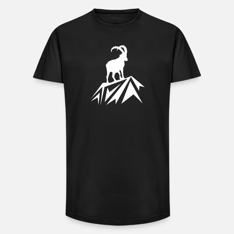 Steinbock Wandern Berge - Long Fit Männer T-Shirt - Schwarz