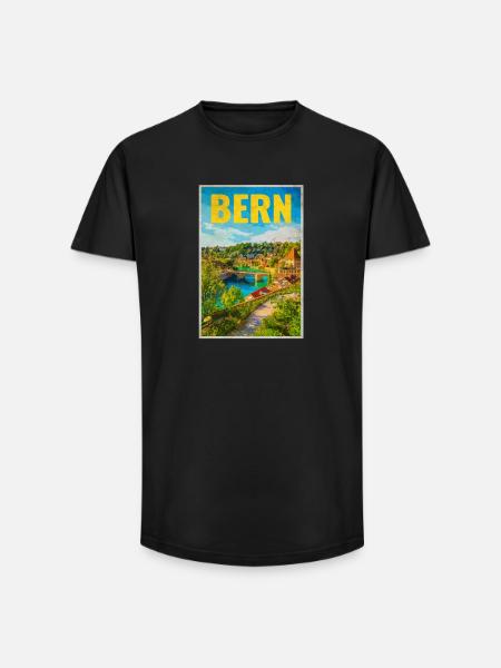 Bern Panorama Aare & Old Town - Long Fit Men's T-Shirt - black