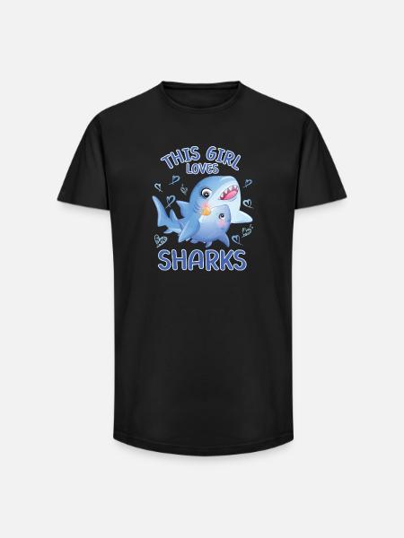 Cette fille aime les requins - T-shirt coupe longue homme - noir