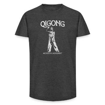 Mouvement méditatif Qigong - T-shirt coupe longue homme - charbon - Devant - AI Model Male 185 light (185cm)