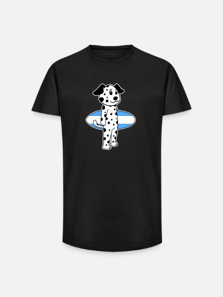 Surfboard Dog Dalmatian Surfing Gift - Long Fit Men's T-Shirt - black