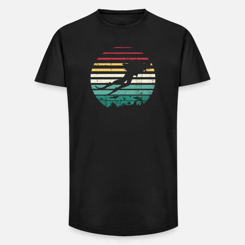 Retro Sunset Surf Silhouette Tee - Long Fit Männer T-Shirt - Schwarz
