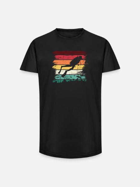 Diver Silhouette on Retro Rainbow Stripes - Long Fit Men's T-Shirt - black