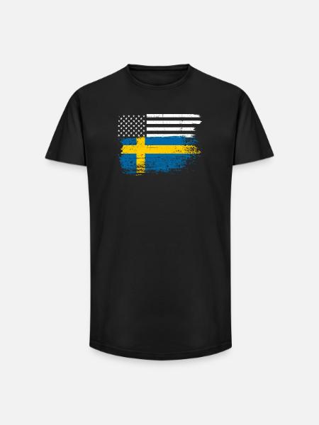 Flag Fusion: US Nordic Brush - Long Fit Men's T-Shirt - black