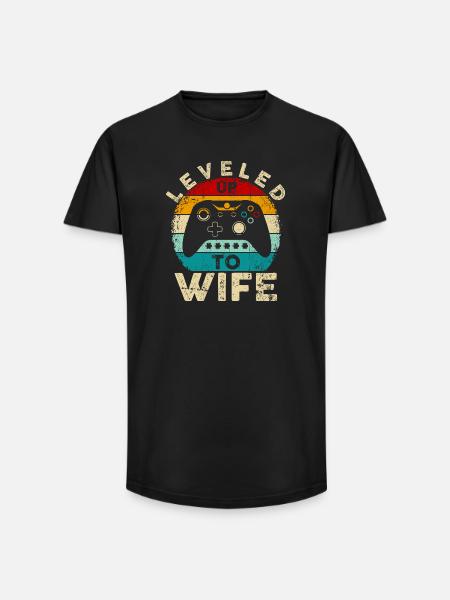 Level hoch zum Ehefrau-Retro-Gamer - Long Fit Männer T-Shirt - Schwarz