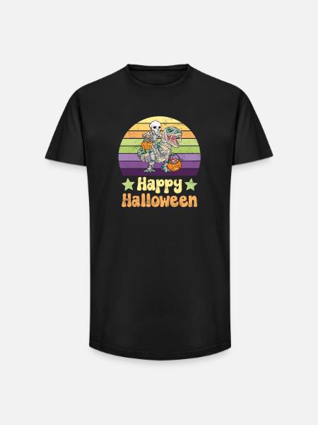 Halloween Skeleton on Dinosaur T-Rex - Long Fit Men's T-Shirt - black