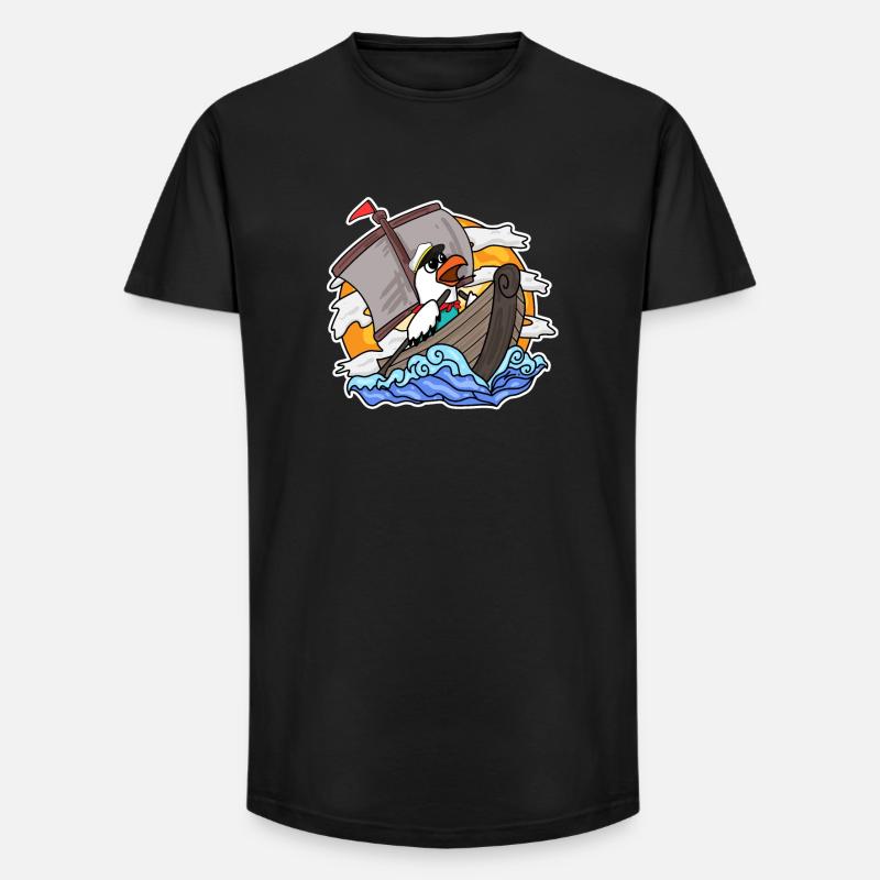 Möwe im Boot - Long Fit Männer T-Shirt - Schwarz