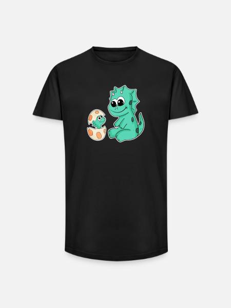 Dinosaurs with Baby Dinosaurs - Long Fit Men's T-Shirt - black