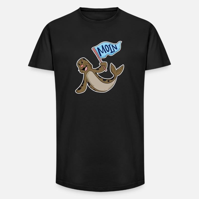 Robbe mit Moin Flagge - Long Fit Männer T-Shirt - Schwarz