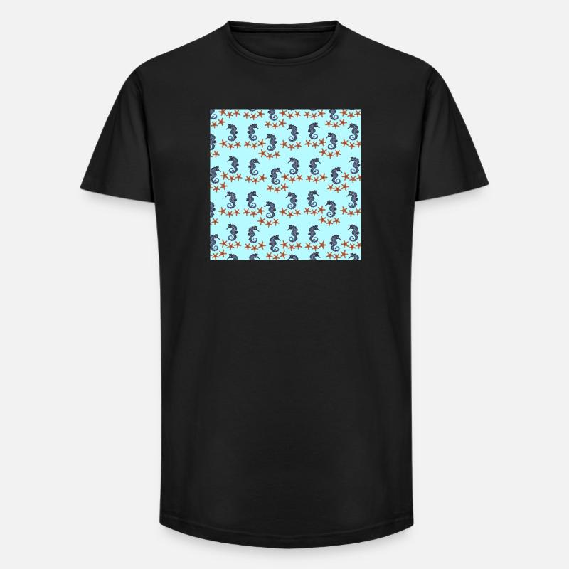 sommerkleidung tiermuster, Seepferdchenmuster - Long Fit Männer T-Shirt - Schwarz