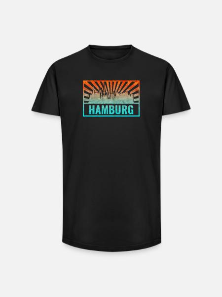 Hamburg Skyline Gradient - Long Fit Men's T-Shirt - black