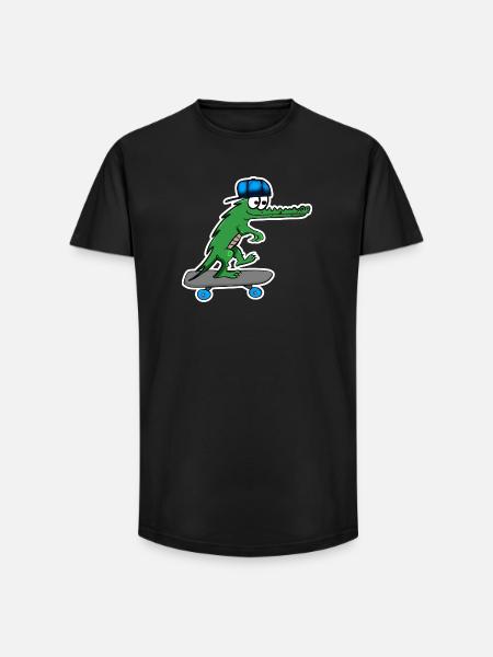 Crocodile with skateboard and cap - Long Fit Men's T-Shirt - black