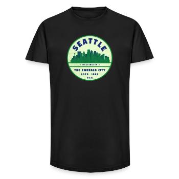 Emerald City Seattle Vintage Badge - Long Fit Men's T-Shirt - black - Front - AI Model Male 185 light (185cm)