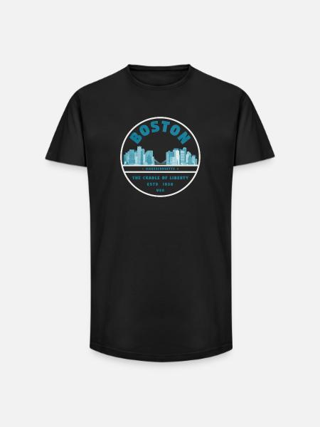 Boston Skyline Badge Liberty - Long Fit Men's T-Shirt - black