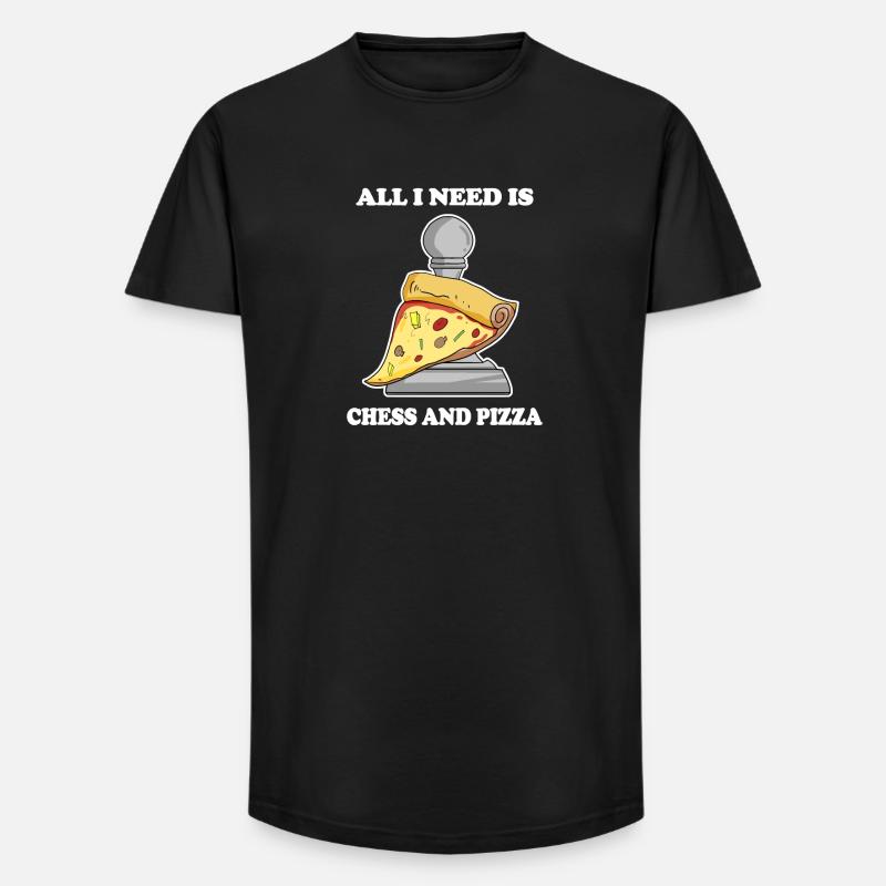 Échecs et pizza - T-shirt coupe longue homme - noir