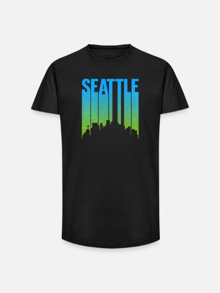 Seattle Neon Skyline Art Print - Long Fit Men's T-Shirt - black