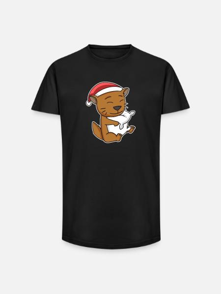 Chat somalien Noël Sleeping Tired - T-shirt coupe longue homme - noir
