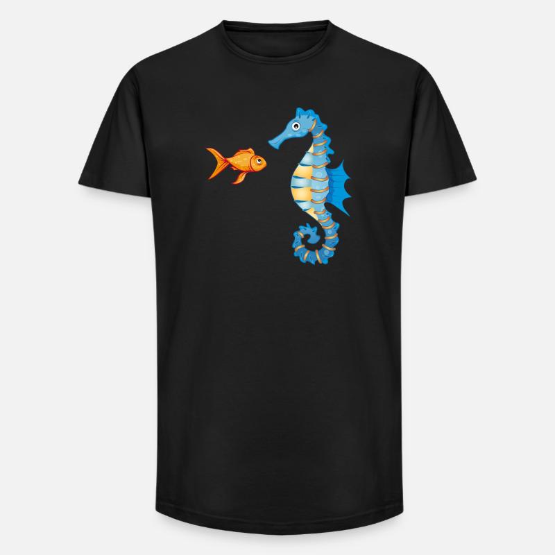 niedlicher Comic Goldfisch und Seepferdchen - Long Fit Männer T-Shirt - Schwarz
