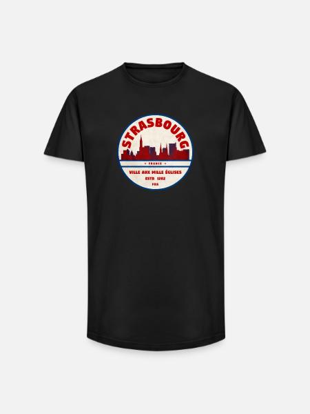 Strassburg Retro Stadtbadge Skyline - Long Fit Männer T-Shirt - Schwarz