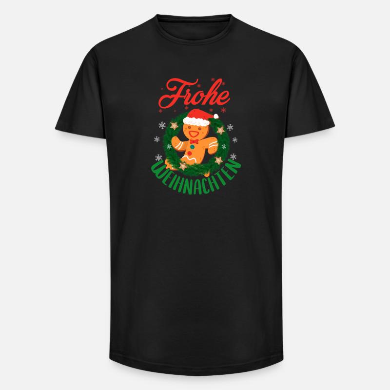 Fröhliche Weihnachten Lebkuchenmann Kranz - Long Fit Männer T-Shirt - Schwarz