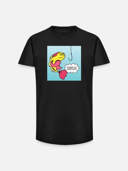 Pop Art Vis Gekroken Humor - Heren T-shirt met lange pasvorm - zwart