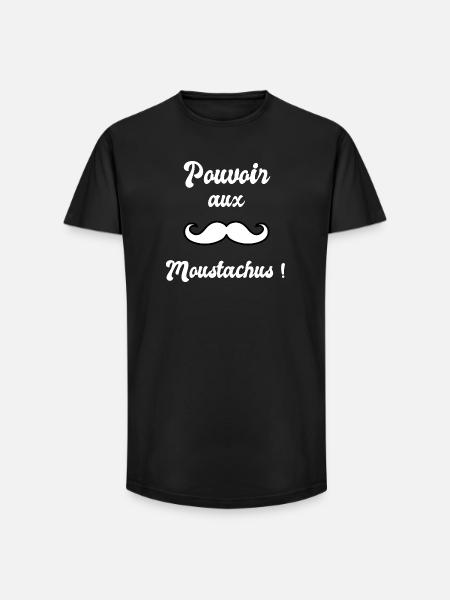 Pouvoir aux moustachus (White) - T-shirt coupe longue homme - noir