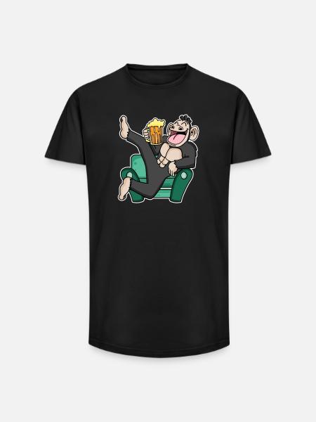 Funny monkey drinks beer - Long Fit Men's T-Shirt - black