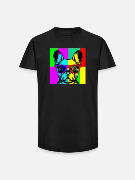 Neon Bulldog Pop Art Glasses - Long Fit Men's T-Shirt - black