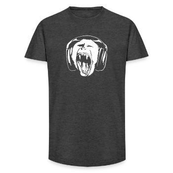 Singe écoutant de la musique au casque - T-shirt coupe longue homme - charbon - Devant - AI Model Male 185 light (185cm)