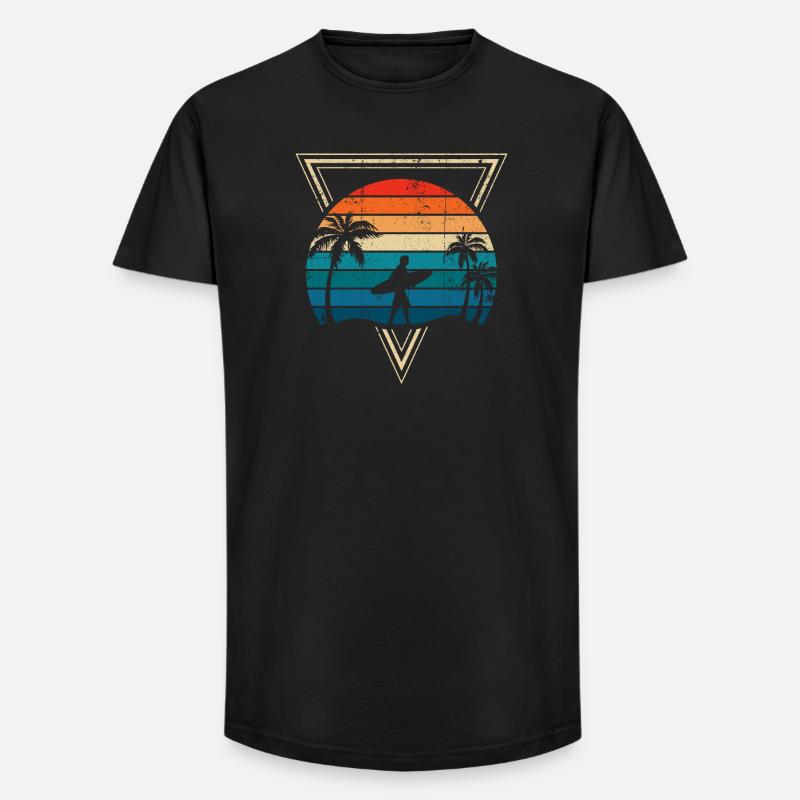 Sunset Surf und Palm Coast - Long Fit Männer T-Shirt - Schwarz