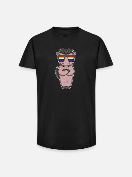 Gay Regenbogen - Pferd mit Brille - Long Fit Männer T-Shirt - Schwarz