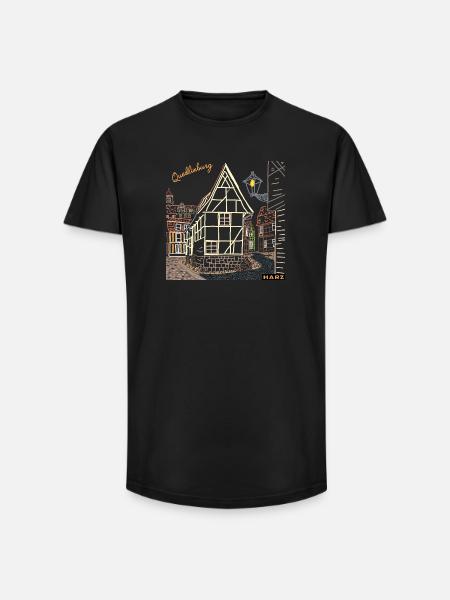 Quedlinburg line drawing, Harz, Germany - Long Fit Men's T-Shirt - black
