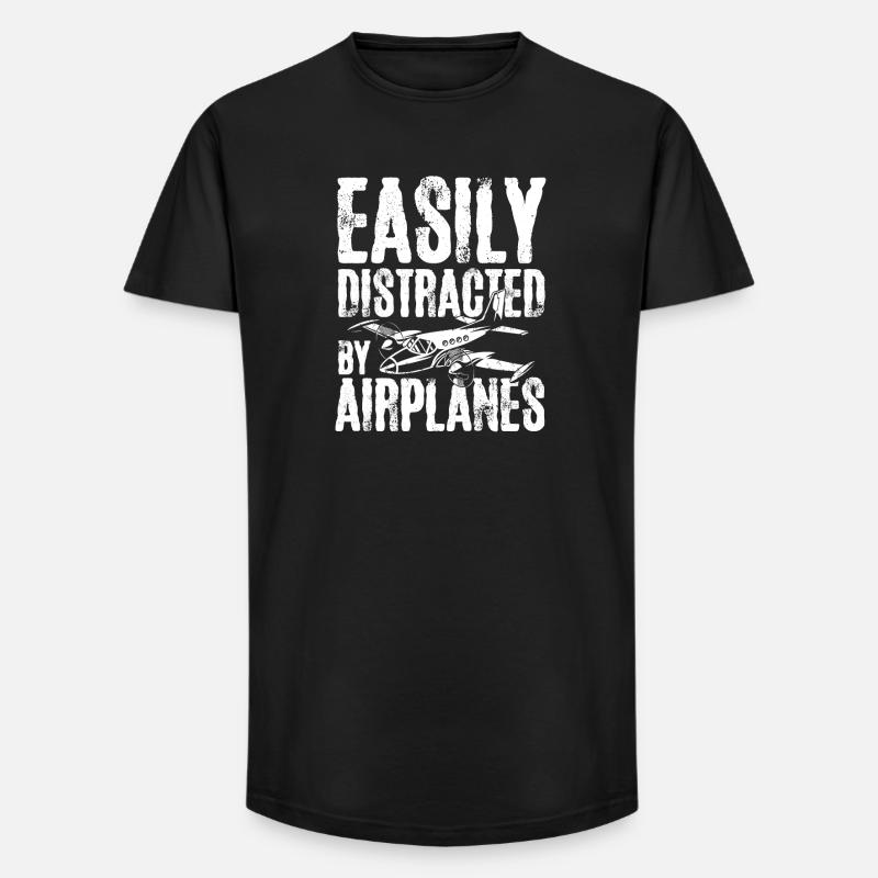 Easily distracted by airplanes - Long Fit Männer T-Shirt - Schwarz
