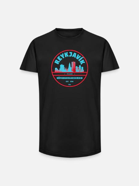 Reykjavík Skyline Stadtbadge - Long Fit Männer T-Shirt - Schwarz