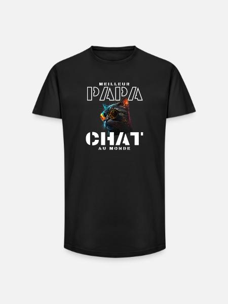Chat neon lunettes arcenciel - T-shirt coupe longue homme - noir