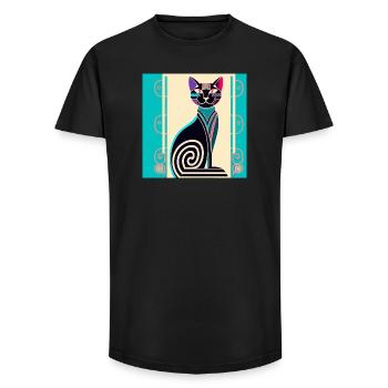 Néon Spirale Chat Art déco - T-shirt coupe longue homme - noir - Devant - AI Model Male 185 light (185cm)