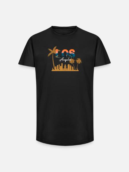 LA Sunset Skyline Palm Art - Long Fit Men's T-Shirt - black