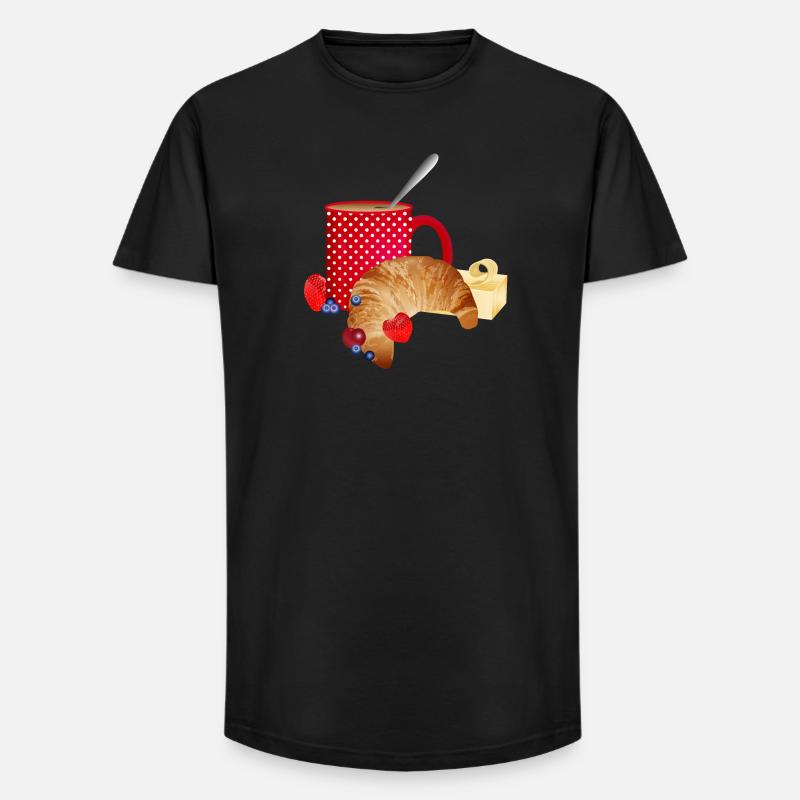 Frühstücks Stillleben mit Croissant,Kaffee, Beeren - Long Fit Männer T-Shirt - Schwarz