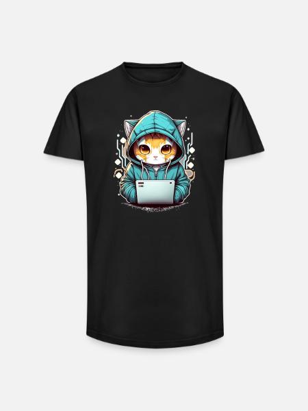 Codage chat - T-shirt coupe longue homme - noir