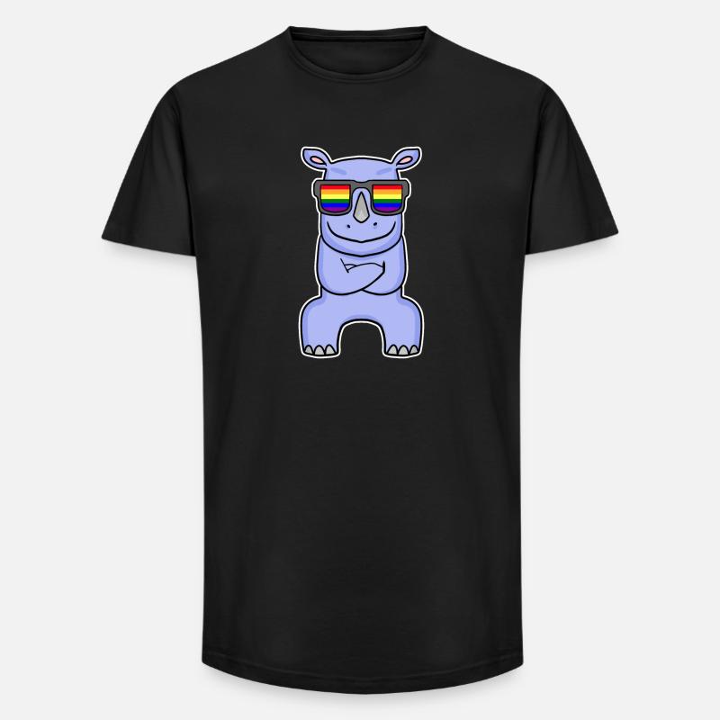 Regenbogen - Nashorn mit Brille - Long Fit Männer T-Shirt - Schwarz