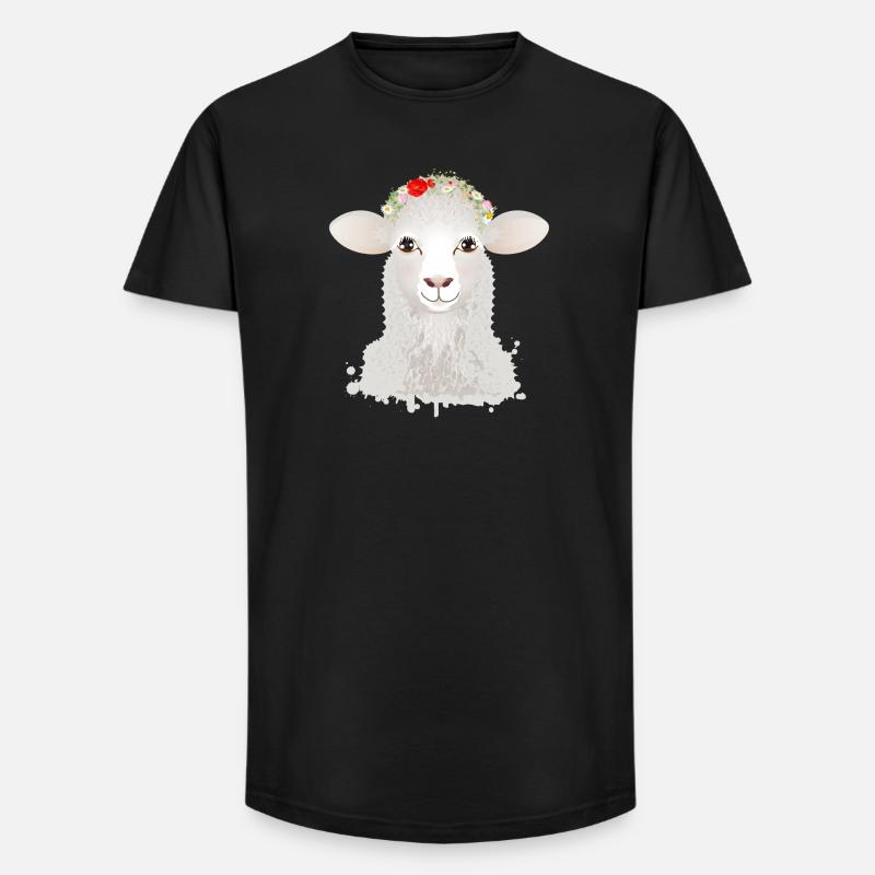 A cute sheep with spring wreath - Long Fit Men's T-Shirt - black