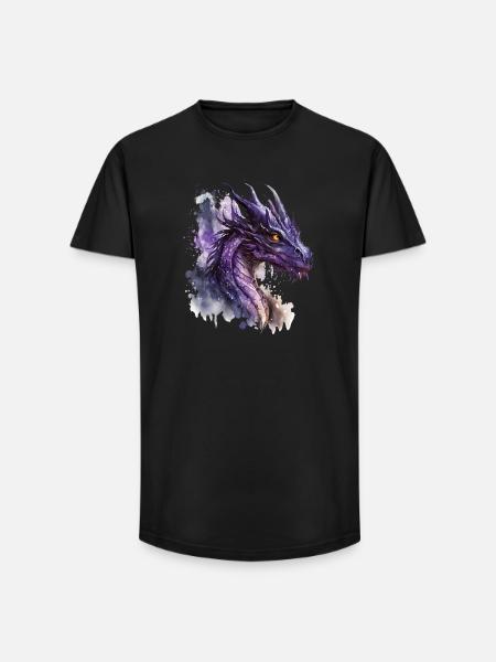 Aquarelle Violette Dragon - T-shirt coupe longue homme - noir