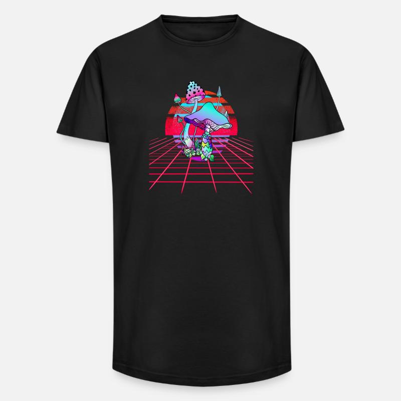 Champignons Psychédéliques - Retro Wave Sunset - T-shirt coupe longue homme - noir