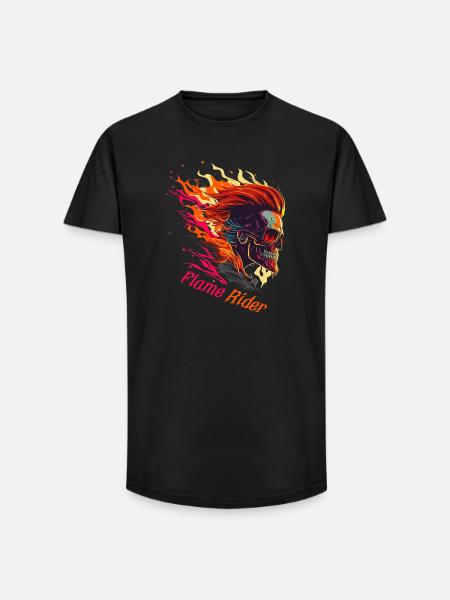 Flame Rider Skull - Long Fit Men's T-Shirt - black
