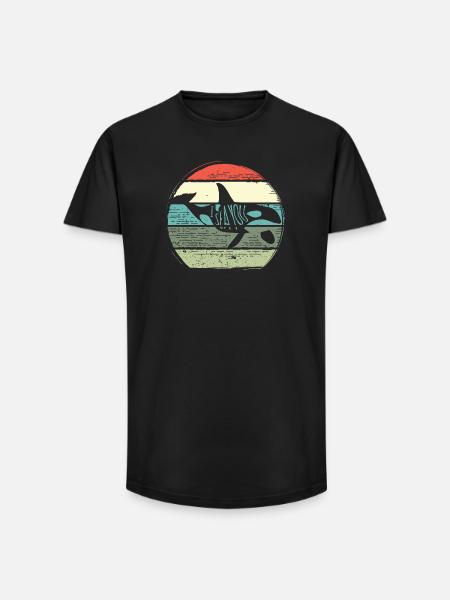 Retro Whale Sunset Circle - Long Fit Men's T-Shirt - black