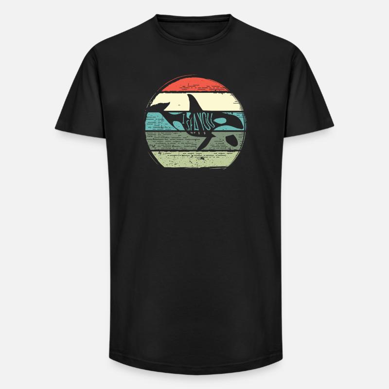Retro Whale Sunset Circle - Long Fit Männer T-Shirt - Schwarz