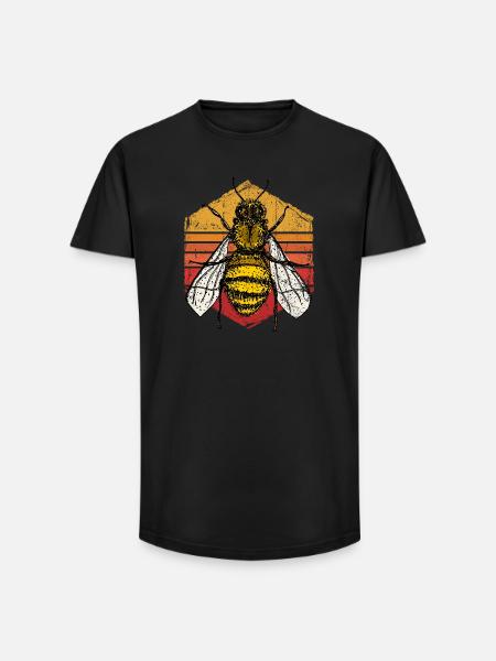 Sunset Bee Retro Illustration - Long Fit Men's T-Shirt - black