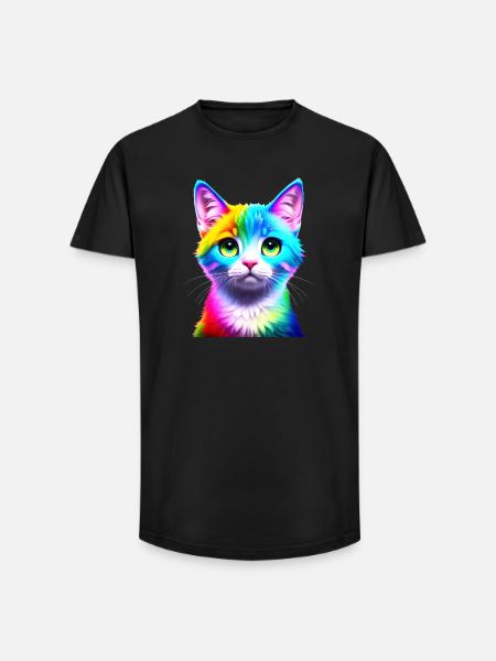 Chat arc-en-ciel - T-shirt coupe longue homme - noir
