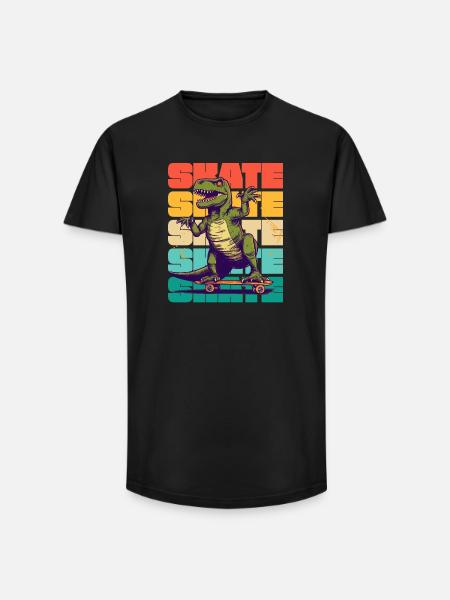 Skateboarding Cool Skateboarder T Rex Dinosaur - Long Fit Men's T-Shirt - black