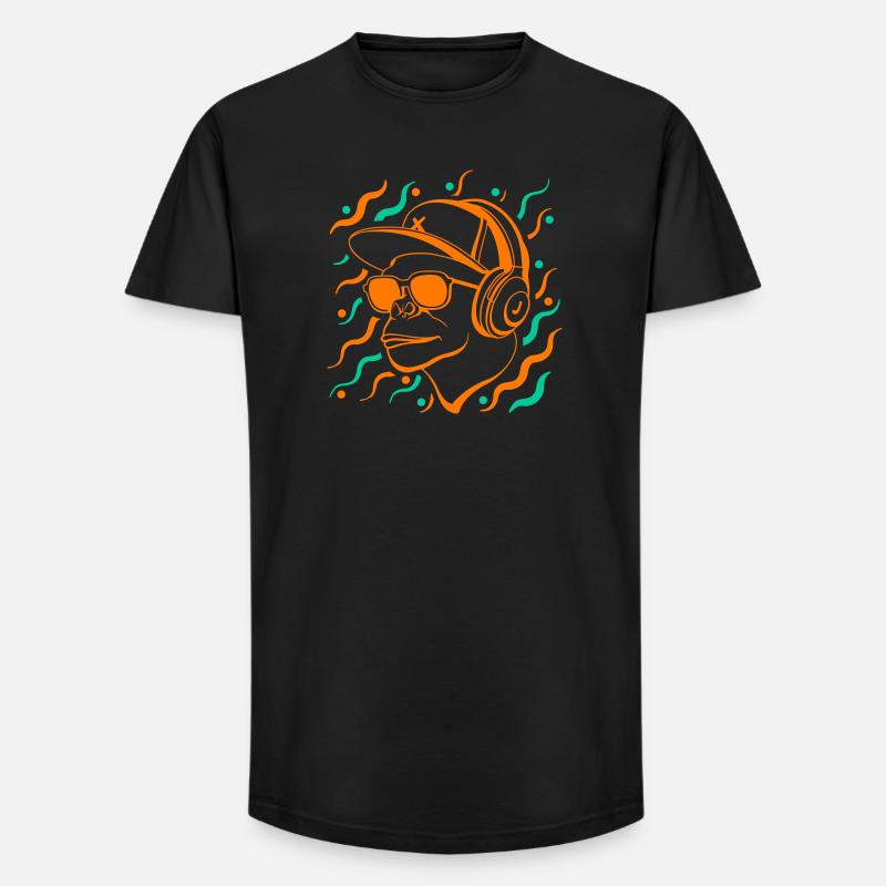 Coole Affe mit Kopfhörern - Long Fit Männer T-Shirt - Schwarz
